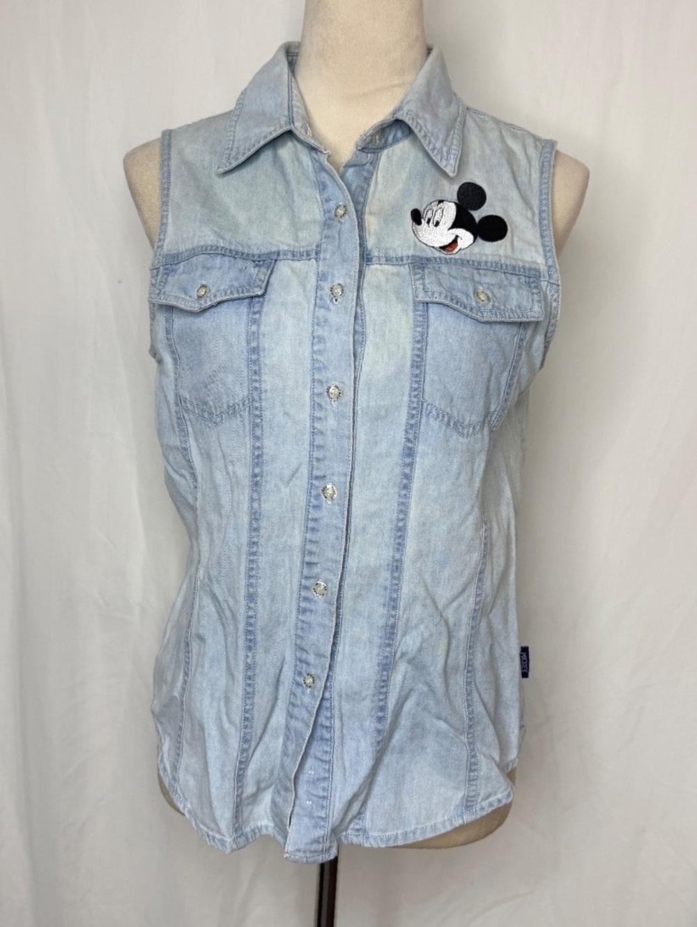 Vintage 1990s Mickey Unlimited Sleeveless Denim Shirt